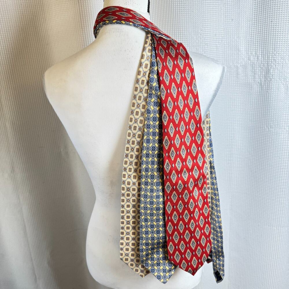 Lot of 3 JoS A Bank 100% Silk Men's Ties Handmade Red Yellow Blue Classic Italy